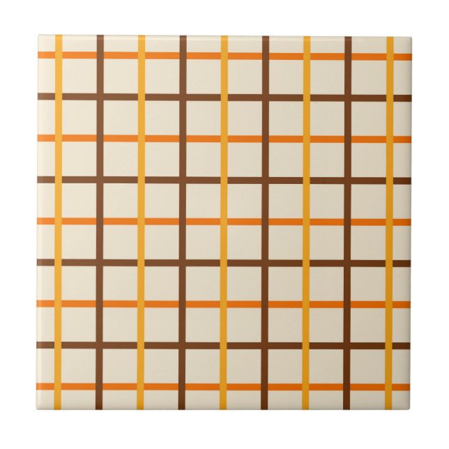 Autumn Plaid Pattern in Orange Green and Brown Ceramic Tile (Front)