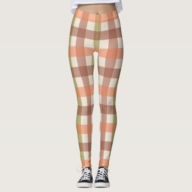 Autumn Plaid Pattern in Orange Green and Brown Leggings (Front)