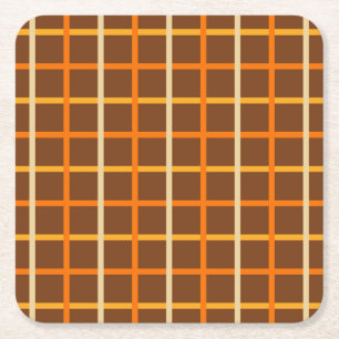 Autumn Plaid Pattern in Orange Green and Brown Square Paper Coaster
