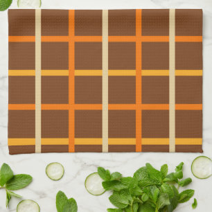 Autumn Plaid Pattern in Orange Green and Brown Tea Towel