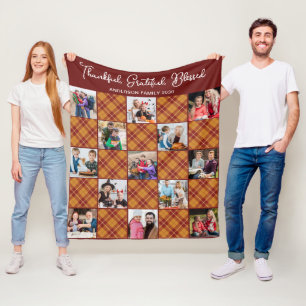 Autumn Plaid Personalised Unique 13 Photo Collage Fleece Blanket
