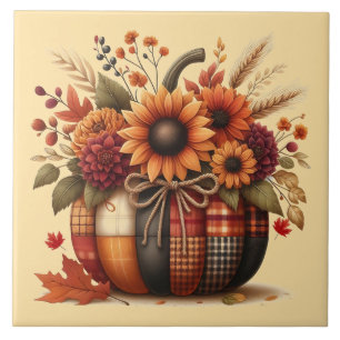 Autumn Plaid Pumpkin Ceramic Tile