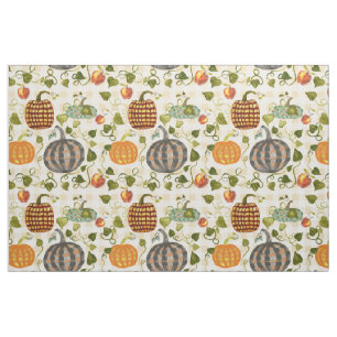 Autumn Plaid Pumpkins Apples On Gold Gingham Fabric