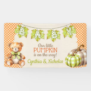 Autumn Plaid Teddy Bear Pumpkin Leaves Banner
