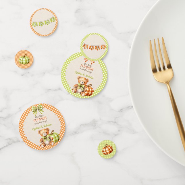 Autumn Plaid Teddy Bear Pumpkin Leaves Confetti (Group)