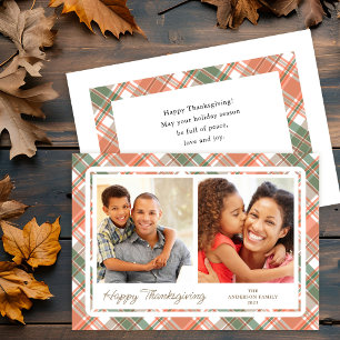 Autumn Plaid Thanksgiving 2 Photos Holiday Card
