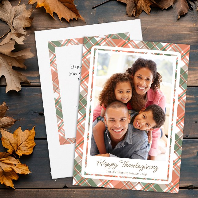 Autumn Plaid Thanksgiving Photo Holiday Card (Creator Uploaded)