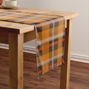 Autumn Plaid Vintage Retro Brown & Orange Pattern Short Table Runner