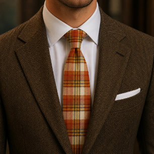 Autumn Plaid Warm Orange & Rust Tie
