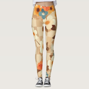 Autumn Plaid With Flowers Leggings