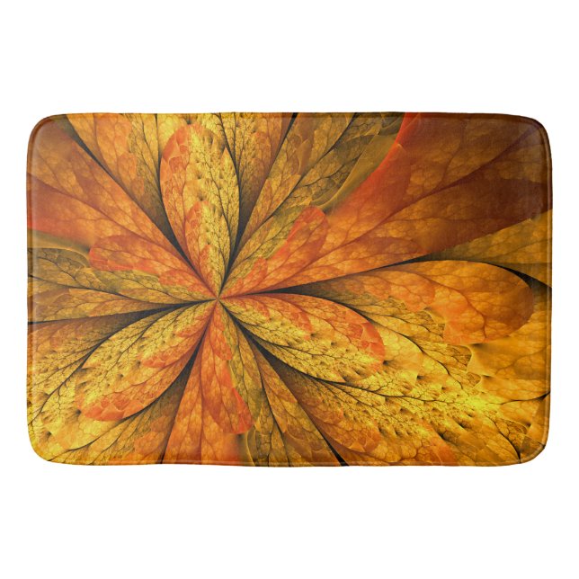 Autumn Plant, Modern Abstract Fractal Art Leaf Bath Mat (Front)