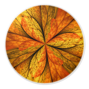 Autumn Plant, Modern Abstract Fractal Art Leaf Ceramic Knob