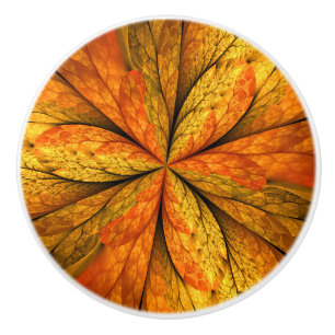 Autumn Plant, Modern Abstract Fractal Art Leaf Ceramic Knob