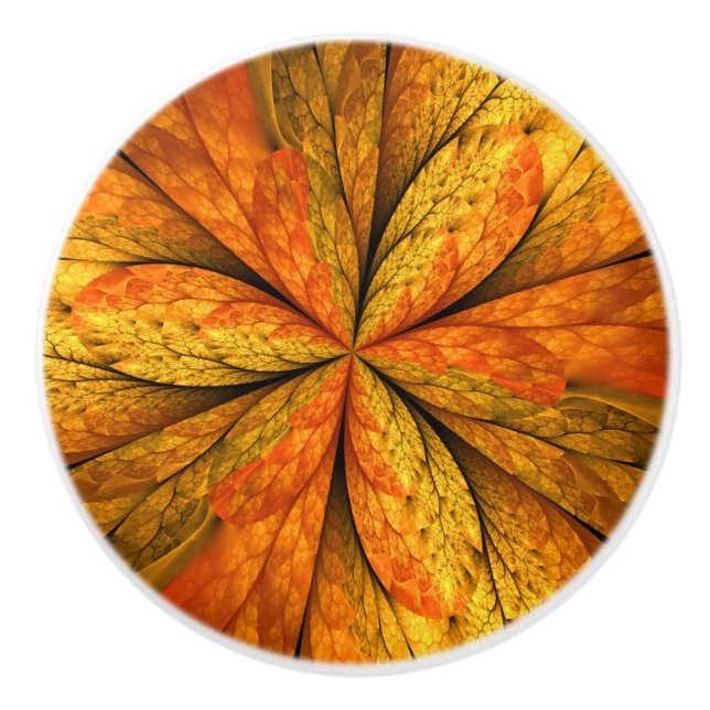 Autumn Plant, Modern Abstract Fractal Art Leaf Ceramic Knob (Front)
