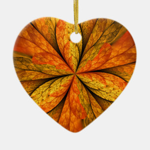 Autumn Plant, Modern Abstract Fractal Art Leaf Ceramic Ornament