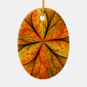 Autumn Plant, Modern Abstract Fractal Art Leaf Ceramic Ornament