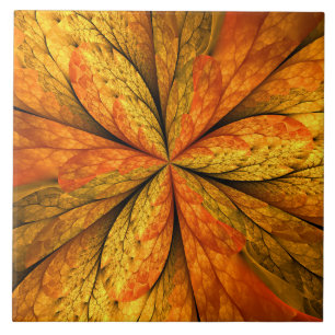 Autumn Plant, Modern Abstract Fractal Art Leaf Ceramic Tile