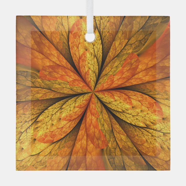 Autumn Plant, Modern Abstract Fractal Art Leaf Glass Tree Decoration (Front)