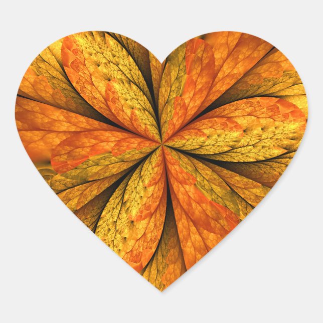 Autumn Plant, Modern Abstract Fractal Art Leaf Heart Sticker (Front)
