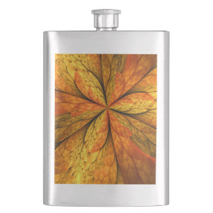 Autumn Plant, Modern Abstract Fractal Art Leaf Hip Flask