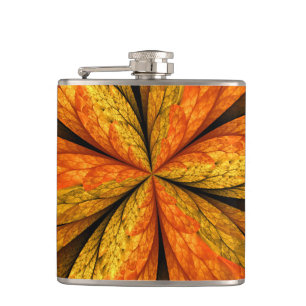 Autumn Plant, Modern Abstract Fractal Art Leaf Hip Flask