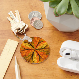 Autumn Plant, Modern Abstract Fractal Art Leaf Key Ring