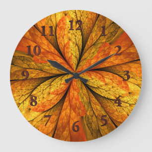 Autumn Plant, Modern Abstract Fractal Art Leaf Large Clock