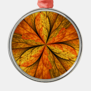Autumn Plant, Modern Abstract Fractal Art Leaf Metal Ornament