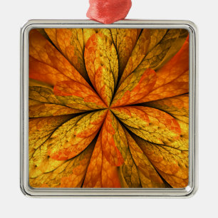 Autumn Plant, Modern Abstract Fractal Art Leaf Metal Ornament
