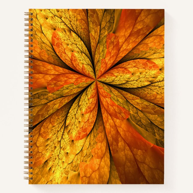 Autumn Plant, Modern Abstract Fractal Art Leaf Notebook (Front)