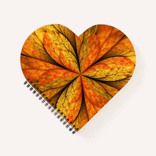 Autumn Plant, Modern Abstract Fractal Art Leaf Notebook (Front)