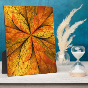 Autumn Plant, Modern Abstract Fractal Art Leaf Plaque