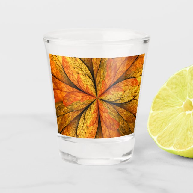 Autumn Plant, Modern Abstract Fractal Art Leaf Shot Glass (Front)