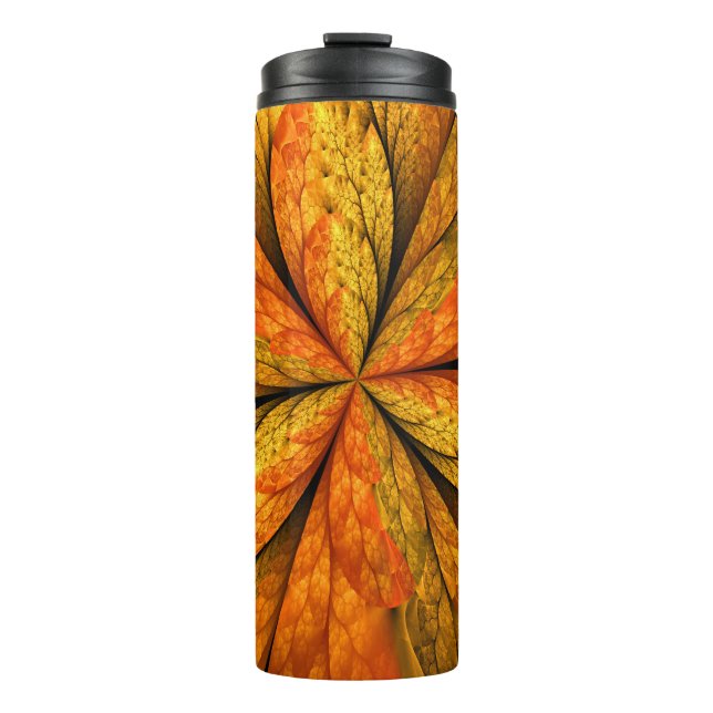 Autumn Plant, Modern Abstract Fractal Art Leaf Thermal Tumbler (Front)