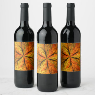 Autumn Plant, Modern Abstract Fractal Art Leaf Wine Label