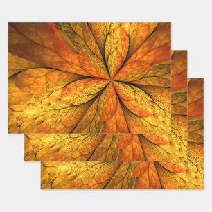 Autumn Plant, Modern Abstract Fractal Art Leaf Wrapping Paper Sheet