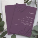 Autumn Plum Elegant Calligraphy Monogram Wedding Invitation<br><div class="desc">A simple modern minimalist design with an elegant edge, this unique wedding invitation features beautiful calligraphy script monograms of the bride and groom on alternate corners. A neat text layout displays the details of your wedding with a clean classic look with an autumn plum purple background and ivory text with...</div>