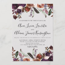 Autumn Plum Wedding Invitations Watercolor Boho