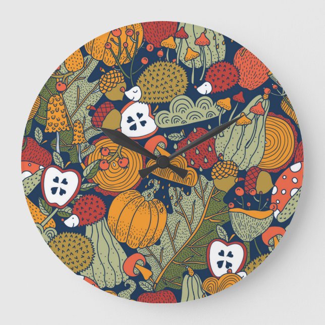 Autumn, polka dots, vintage, seamless pattern. large clock (Front)