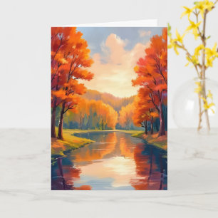 Autumn Pond Fall Foliage Watercolor Nature Card