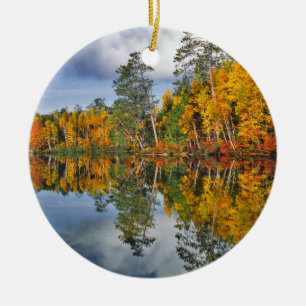 Autumn pond reflections, Maine Ceramic Tree Decoration