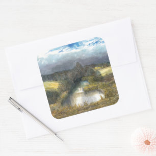 autumn pond square sticker