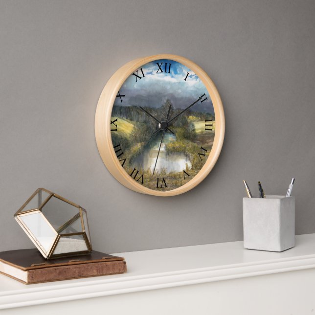 autumn pond watercolor clock (Office)