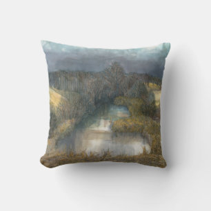 Autumn pond watercolor painting cushion