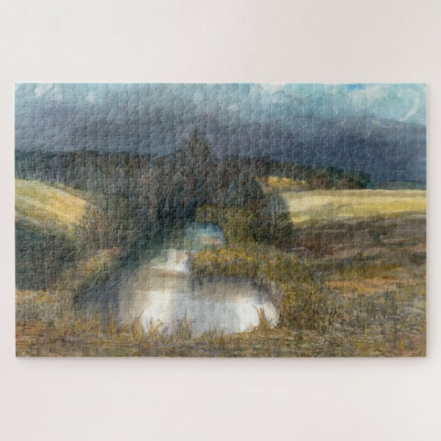 Autumn pond watercolor painting jigsaw puzzle (Horizontal)