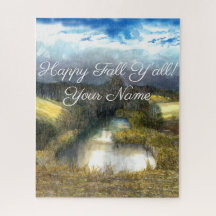 Autumn pond watercolor painting