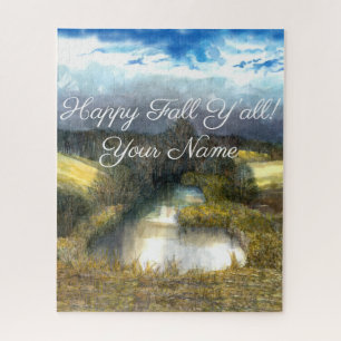 Autumn pond watercolor painting jigsaw puzzle