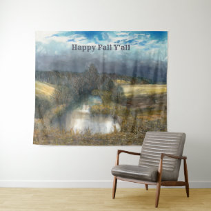 Autumn pond watercolor painting tapestry