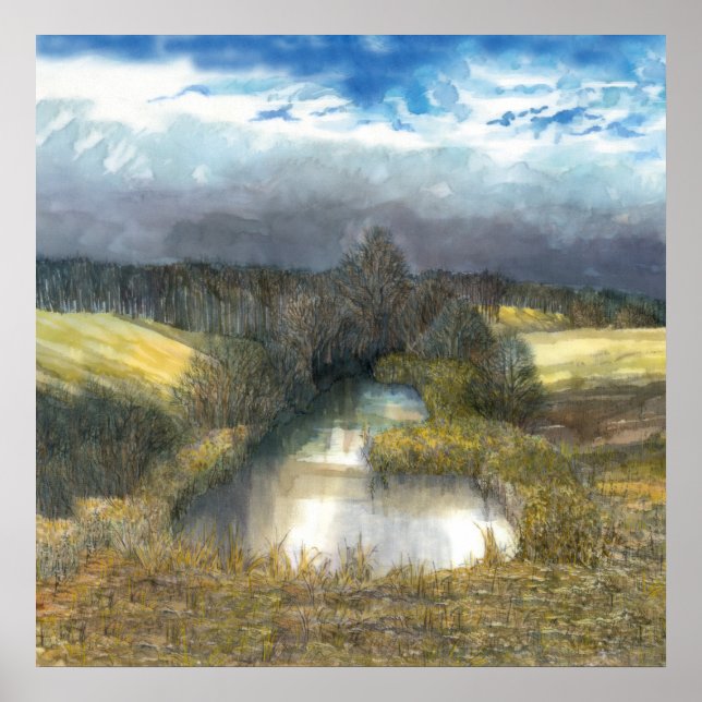 autumn pond watercolor poster (Front)