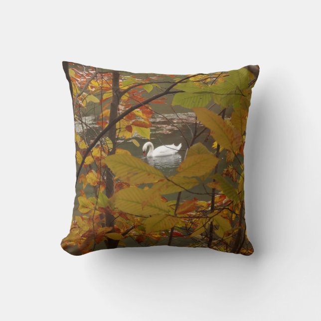 Autumn Pond with Swan Cushion (Front)